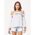 DL 1961 M Off-The-Shoulder Top shirt bleached ruffled tencel-Clothing, Shoes & Accessories:Women's Clothing:Tops-DL1961-Medium-Bleach-Jenifers Designer Closet