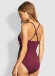 SEAFOLLY US-8 AUS-12 tie front boysenberry one-piece swimsuit maillot