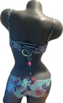 NANETTE LEPORE bikini swimsuit 8 tassels 2 piece aqua floral Dahlia