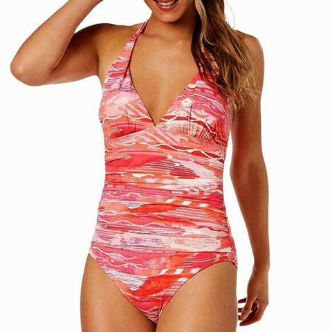 RALPH LAUREN 8 Calypso one-piece swimsuit pink & coral tummy control halter