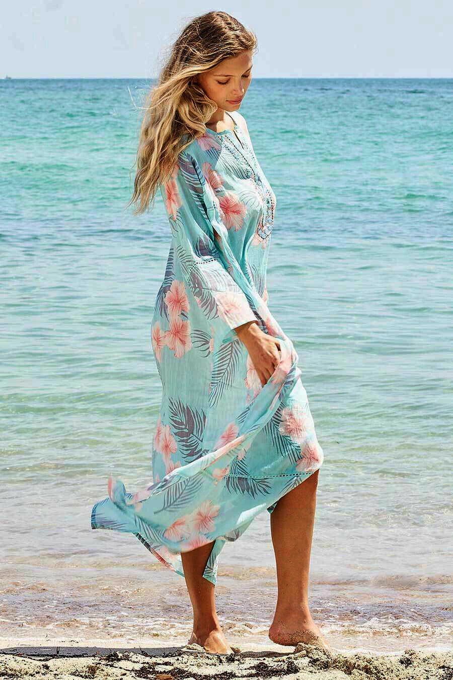 DEBBIE KATZ Halina Nina M gauzy light cotton cover up kaftan maxi dress