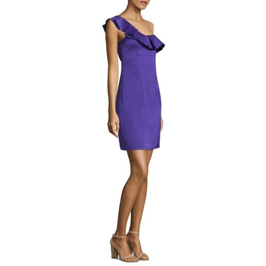 TRINA TURK 2 purple sheath dress ruffle one shoulder formal cocktail-Clothing, Shoes & Accessories:Women:Women's Clothing:Dresses-Trina Turk-Jenifers Designer Closet
