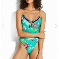 SEAFOLLY US-8 AUS-12 tie front one-piece swimsuit tank maillot green
