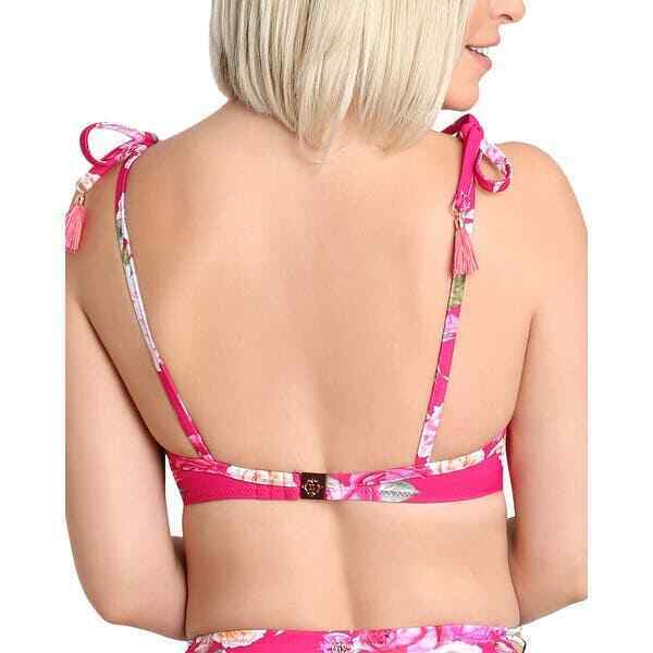 NANETTE LEPORE 6 swimsuit bikini hot pink floral tropical padded tassels