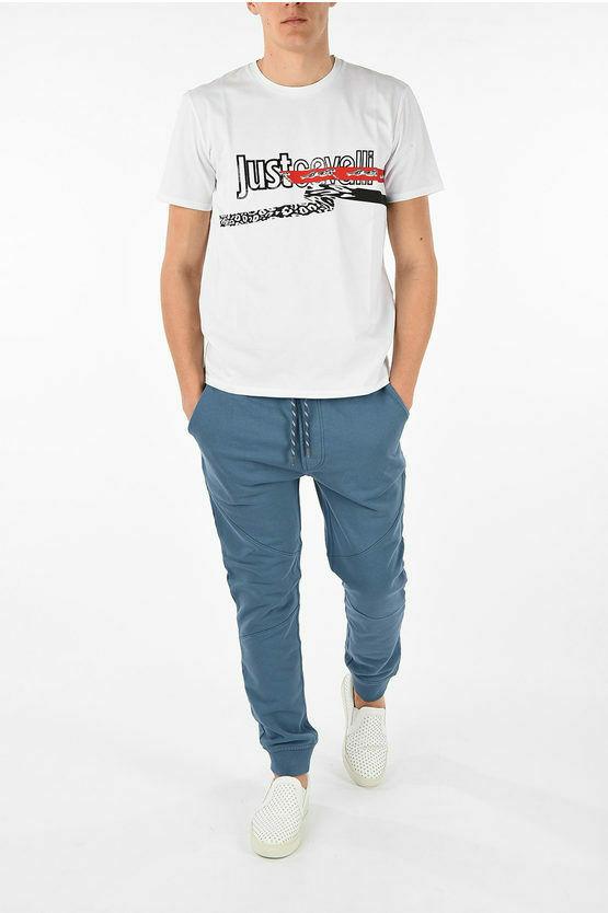 JUST CAVALLI tee t-shirt LG white red black leopard cheetah Roberto men's - Jenifers Designer Closet
