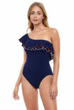 GOTTEX 10 one-shoulder off-shoulder ruffled swimsuit red white blue