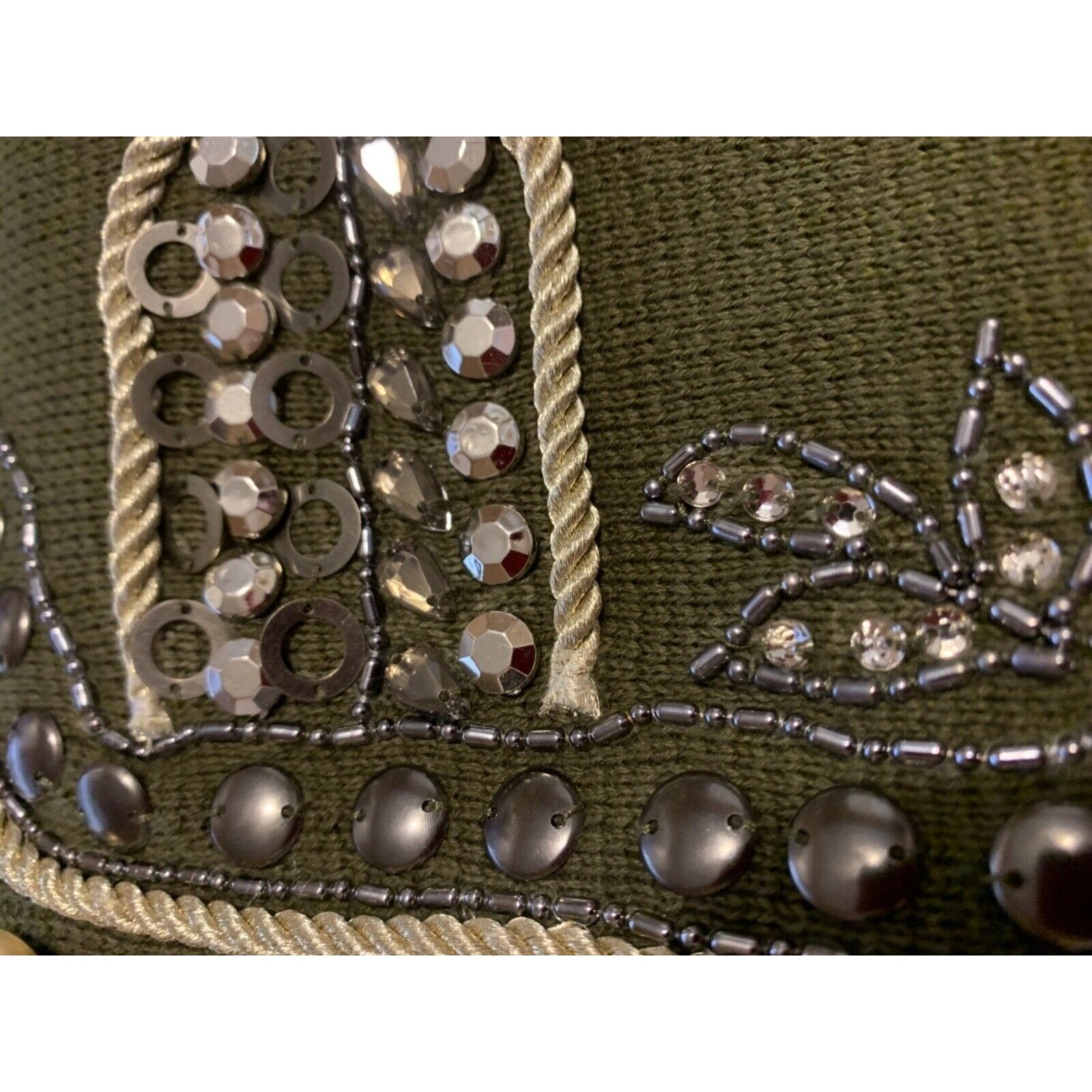CHICOS 2 (12) military embellished sweater jacket cardigan olive $139 studs-Clothing, Shoes & Accessories:Women's Clothing:Sweaters-Chico's-2-Army green-Jenifers Designer Closet