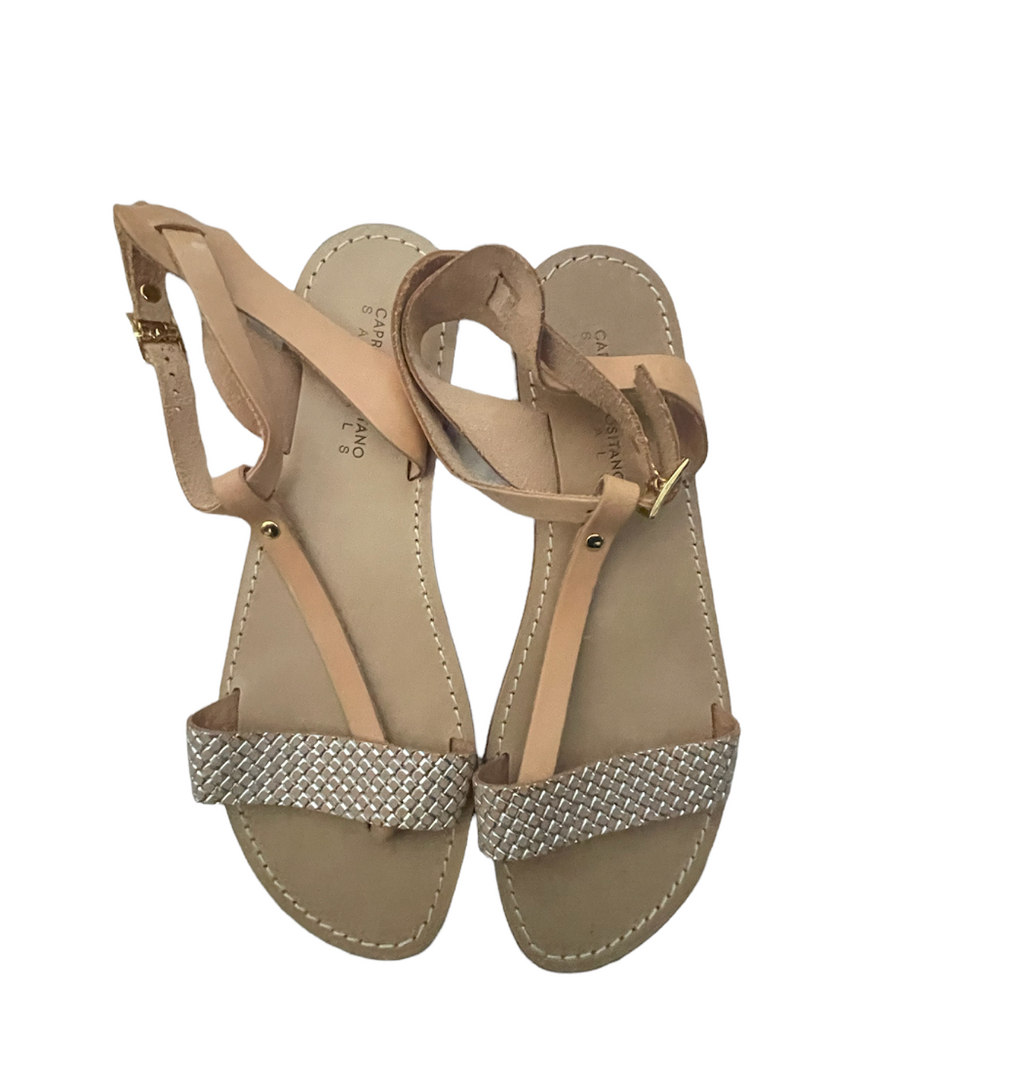 CAPRI POSITANO Italy 39 handmade leather sandals tan & silver shoes flats