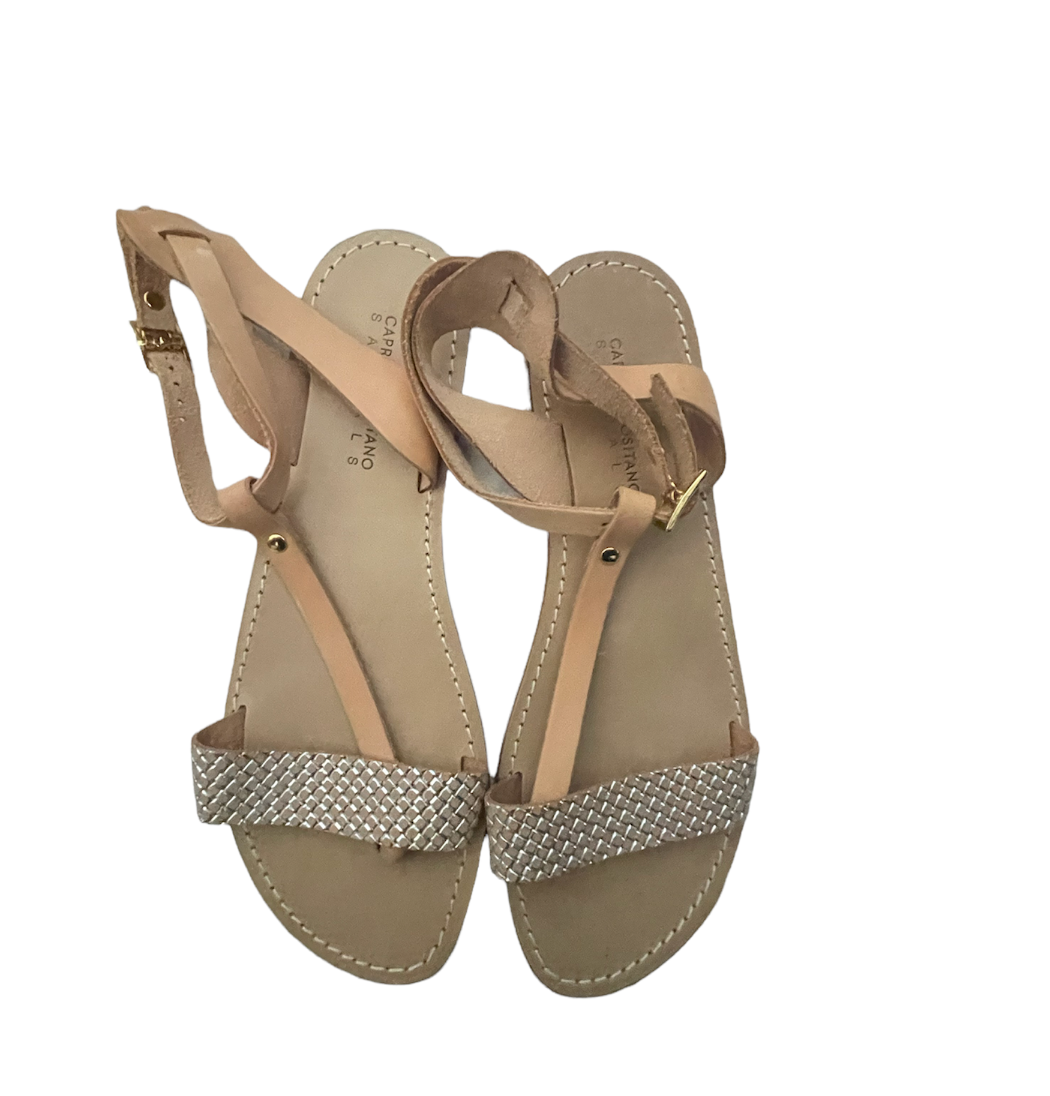 CAPRI POSITANO Italy 39 handmade leather sandals tan & silver shoes flats