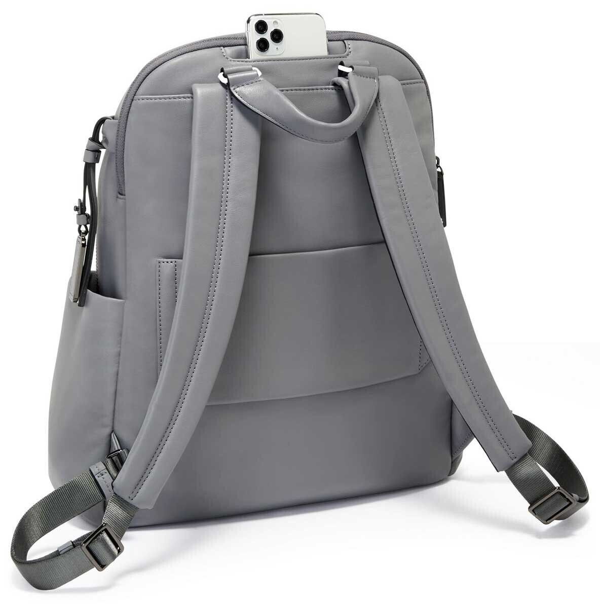 TUMI Voyageur Ruby Backpack gray leather carry-on laptop bag travel business