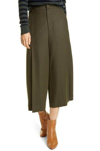 VINCE pleated 00 soft flannel culottes pants mineral pine army green - Jenifers Designer Closet