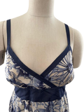 VINCE 6 blue silk cotton sundress empire dress navy designer floral lined
