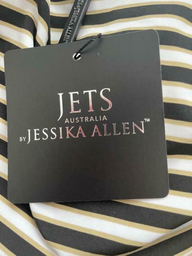 JETS by Jessika Allen Australia swimsuit black ecru striped moulded cups