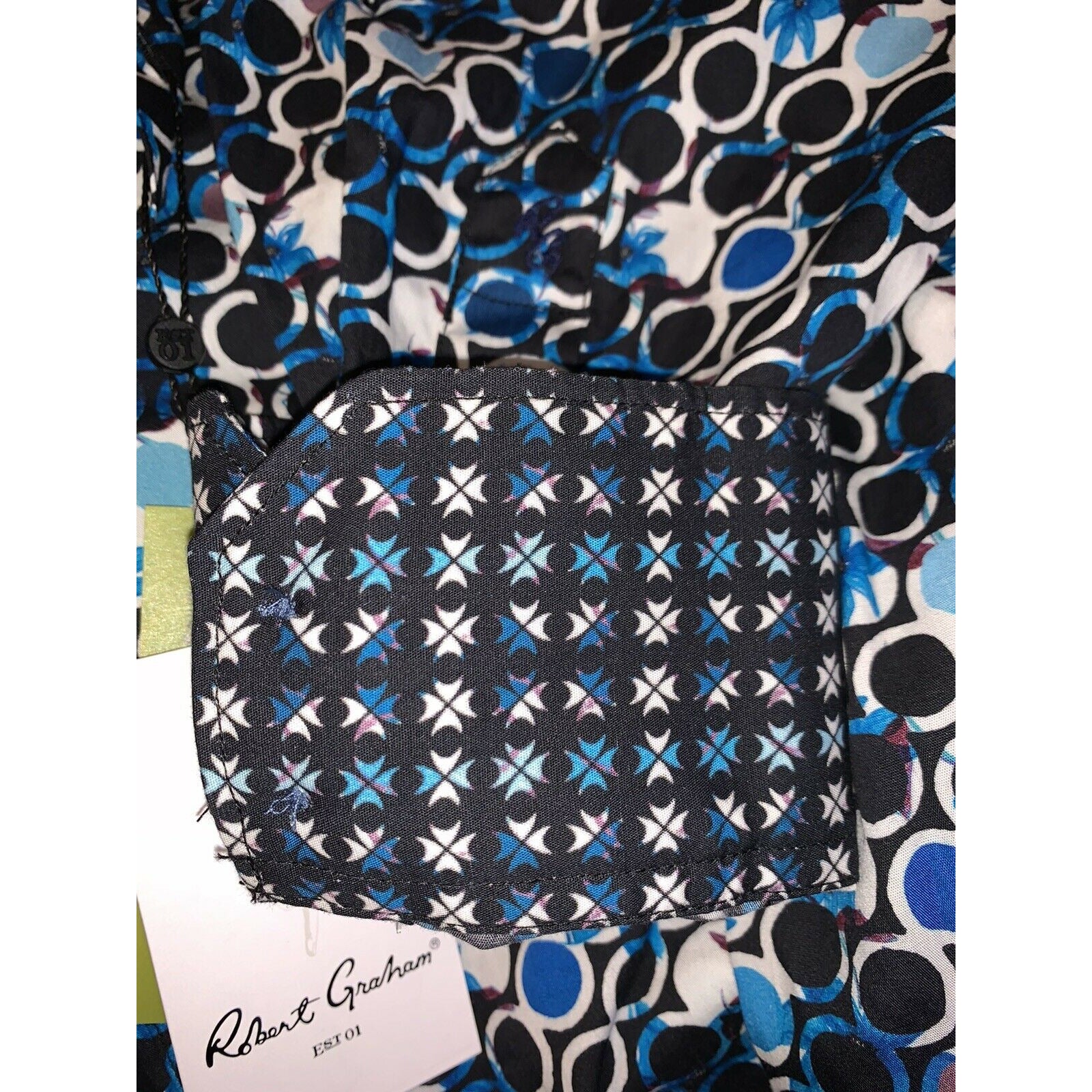 ROBERT GRAHAM shirt LG men's contrast cuffs circle design woven casual-Clothing, Shoes & Accessories:Men:Men's Clothing:Shirts:Casual Button-Down Shirts-Robert Graham-Large-Blue-Jenifers Designer Closet