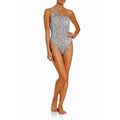 NORMA KAMALI XS 1 piece swimsuit one-shoulder snake python hot off-shoulder-Clothing, Shoes & Accessories:Women's Clothing:Swimwear-Norma Kamali-XS-cream/charcoal-Jenifers Designer Closet