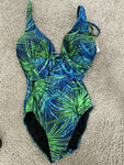 GOTTEX one-piece 10 swimsuit halter Israel tropical jungle green blue