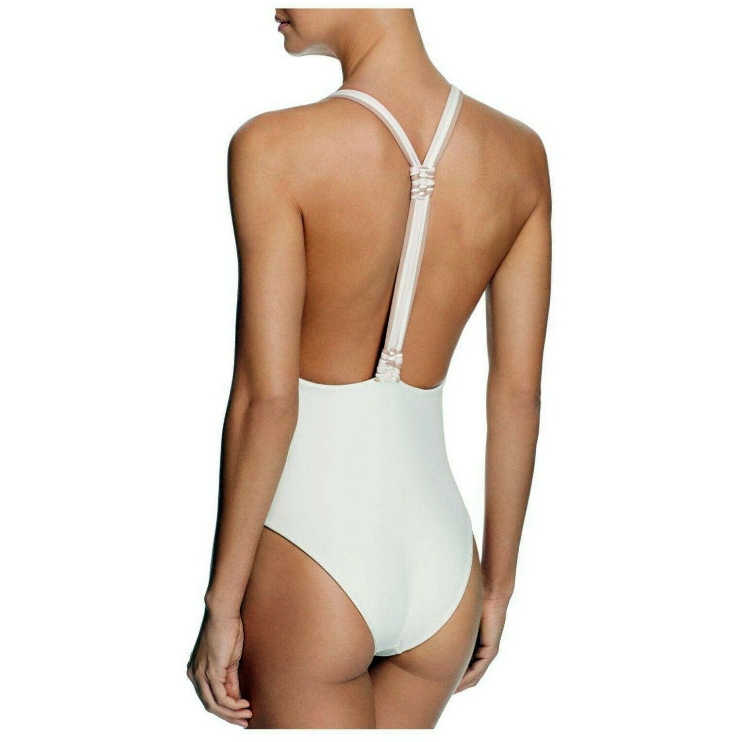 TULAROSA swimsuit L maillot 1-piece ivory strappy with blush pink and mocha-Clothing, Shoes & Accessories:Women's Clothing:Swimwear-Tularosa-large-Ivory-Jenifers Designer Closet