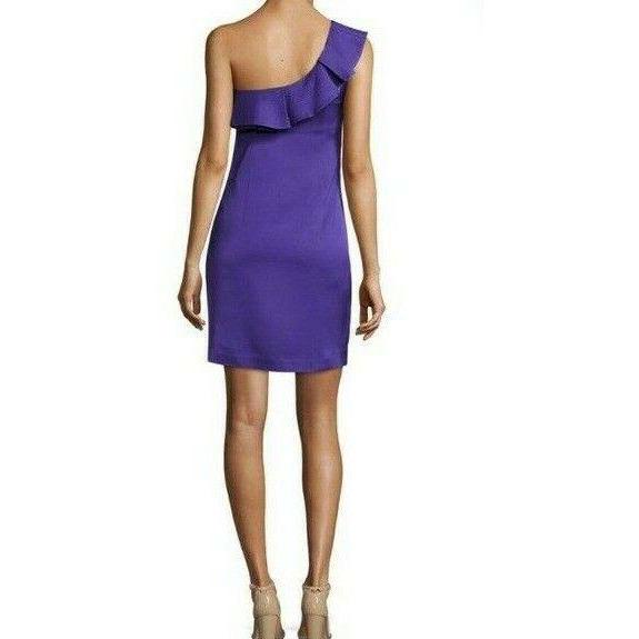 TRINA TURK 2 purple sheath dress ruffle one shoulder formal cocktail-Clothing, Shoes & Accessories:Women:Women's Clothing:Dresses-Trina Turk-Jenifers Designer Closet