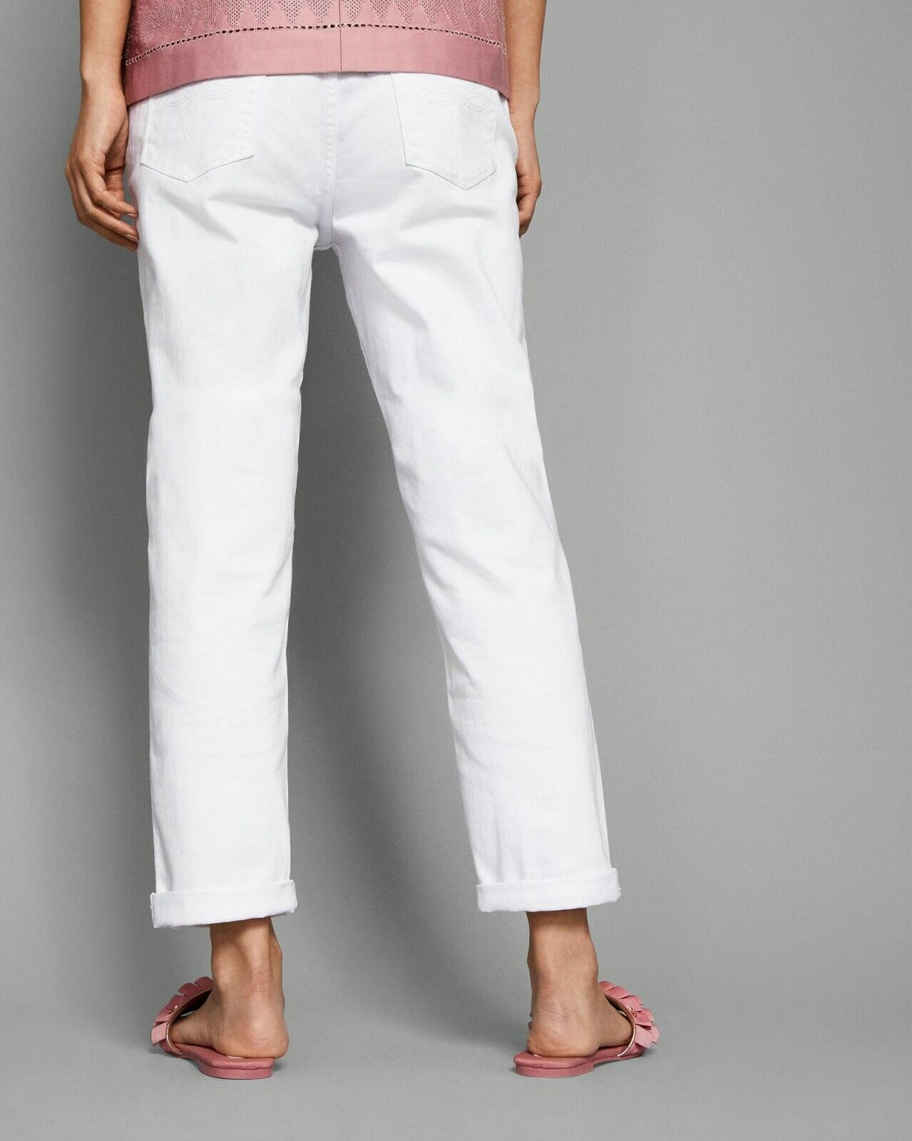 TED BAKER 32 34 The Boyfriend jeans distressed rolled cuff cropped white