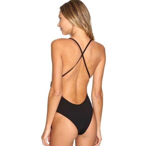 L*SPACE By Monica Wise 6 Small fringed maillot one piece swimsuit $180-Clothing, Shoes & Accessories:Women's Clothing:Swimwear-L*Space-6-Black-Jenifers Designer Closet
