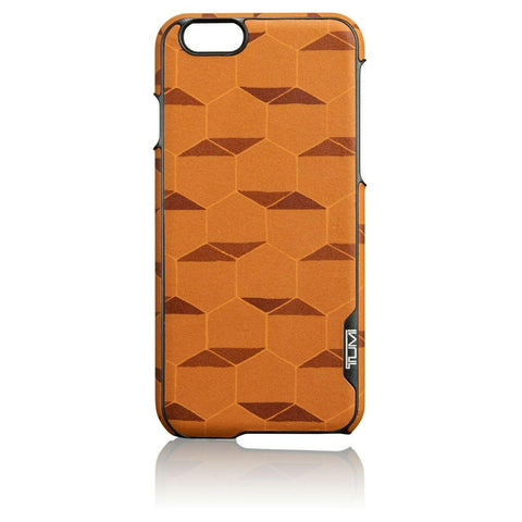 TUMI iPhone 6 genuine leather cell phone snap case tan hexagon - Jenifers Designer Closet