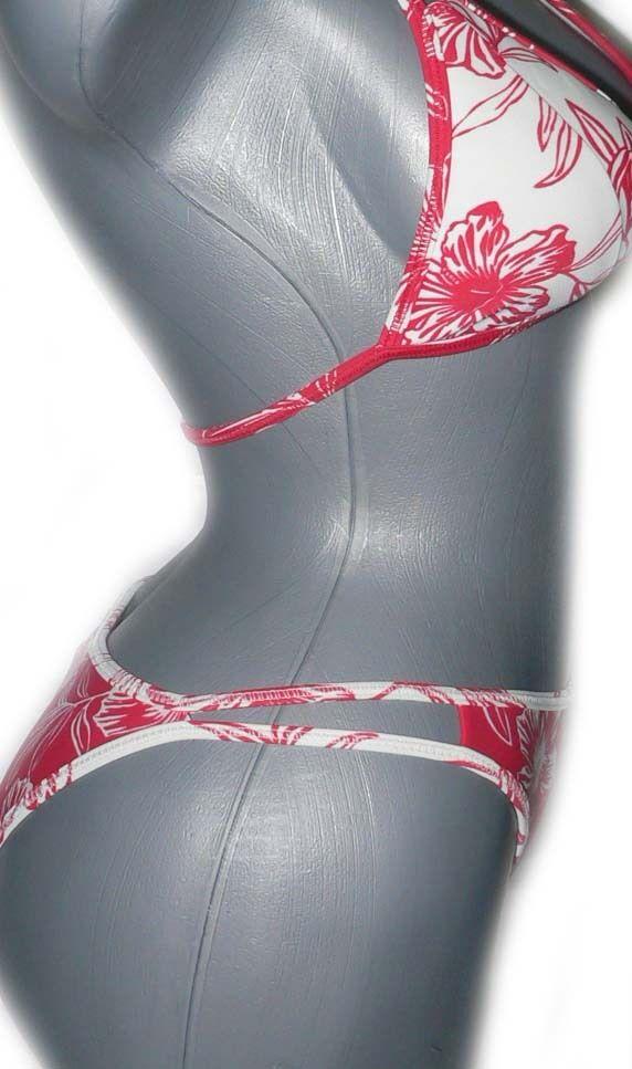 GOTTEX reversible 8 red white floral bikini swimsuit 2 PC hawaiian bathing - Jenifers Designer Closet