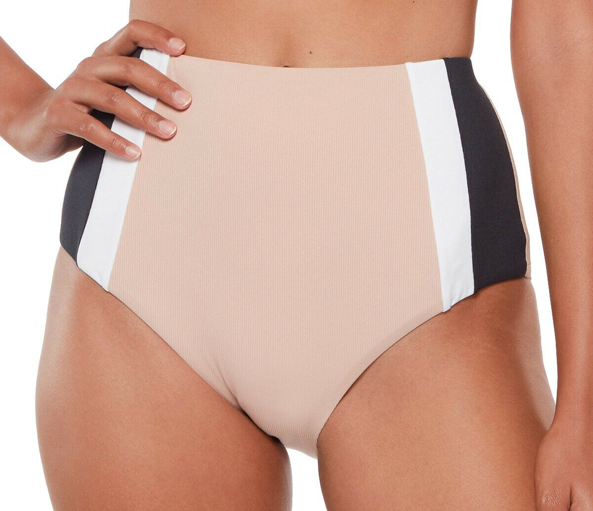 SANCTUARY swimsuit bikini color block 2 piece high-waisted black tan