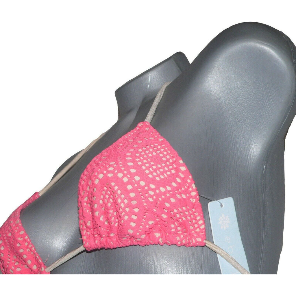 NWT EBERJEY M Swimsuit triangle slide top bikini crochet neon gold bead ties-Clothing, Shoes & Accessories:Women's Clothing:Swimwear-Eberjey Womens Swimwear-Medium-Pinky orange-Jenifers Designer Closet
