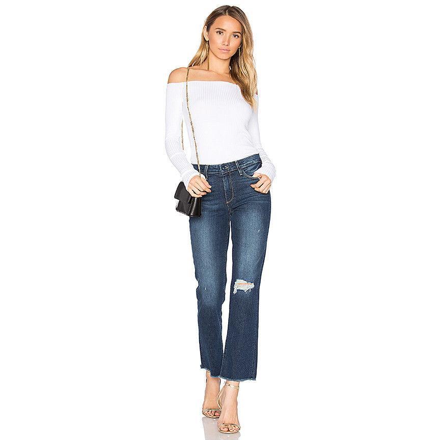 PAIGE denim jeans 29 Jacqueline Straight crop Domino destructed raw hem-Clothing, Shoes & Accessories:Women's Clothing:Jeans-Paige-29-Blue-Jenifers Designer Closet