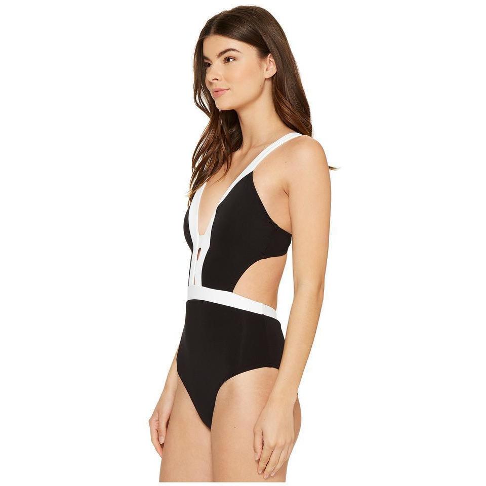 JETS by Jessika Allen 10 $205 swimsuit black white plunging one-piece sexy-Clothing, Shoes & Accessories:Women's Clothing:Swimwear-Jets by Jessika Allen-10-Black/White-Jenifers Designer Closet