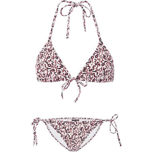 PROENZA SCHOULER LG mini text string bikini swimsuit red black $275-Clothing, Shoes & Accessories:Women's Clothing:Swimwear-Proenza Schouler-Large-white/red/black-Jenifers Designer Closet