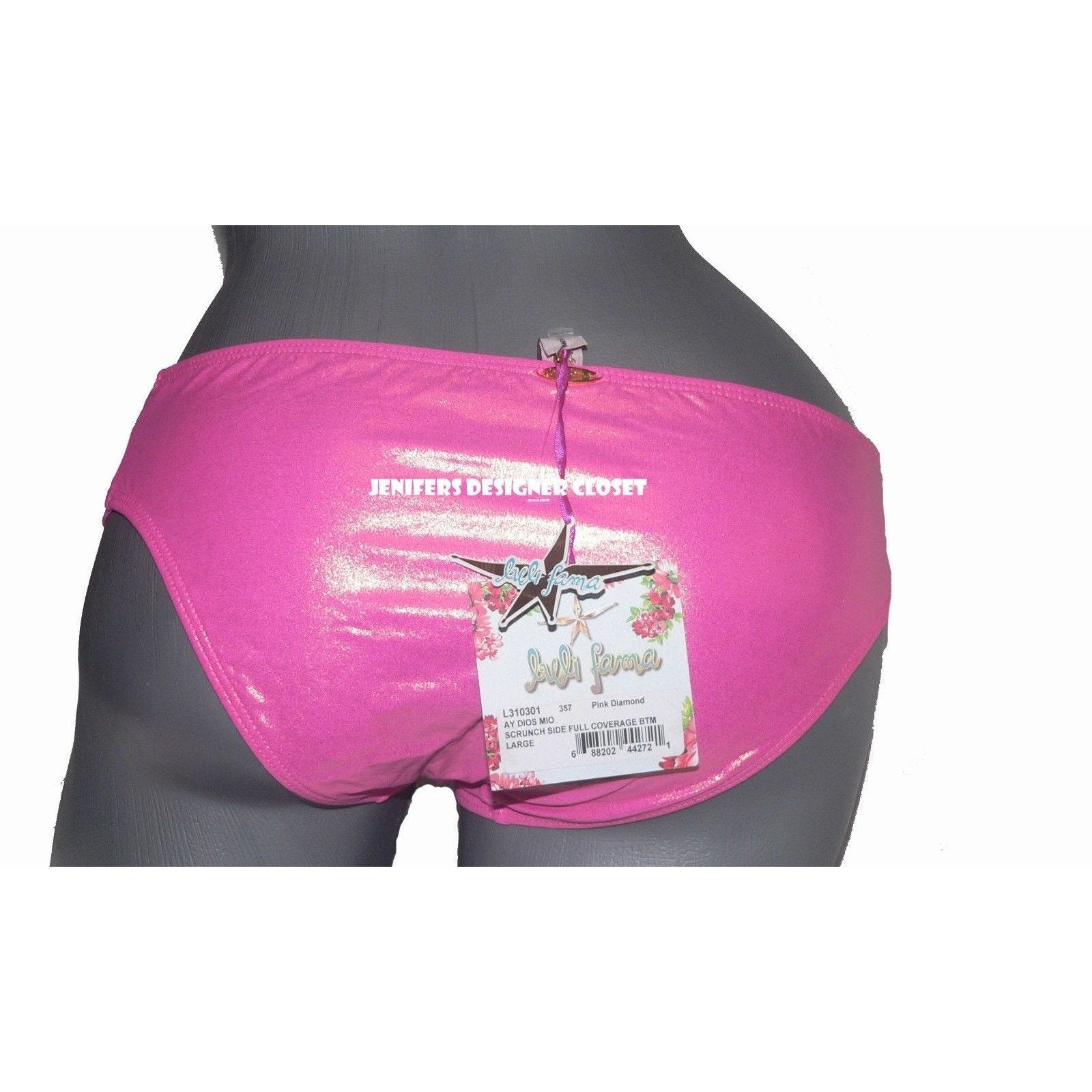 LULI FAMA L bikini bottom metallic swimsuit Ay Dios Mio pink diamond-Clothing, Shoes & Accessories:Women's Clothing:Swimwear-Luli Fama-Large-Pink diamond-Jenifers Designer Closet