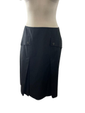 CHANEL 44 10 12 wool skirt imprinted buttons career pleats France black