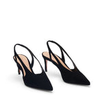 SCHUTZ Anusha 7.5 kitten heels shoes suede stiletto leather black slingbacks