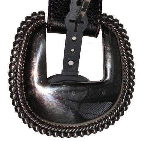 JUSTIN 30 unisex wide black/brown leather belt silver buckle western cowboy-Clothing, Shoes & Accessories:Women's Accessories:Belts-Justin Boots-30-Black/Brown-Jenifers Designer Closet