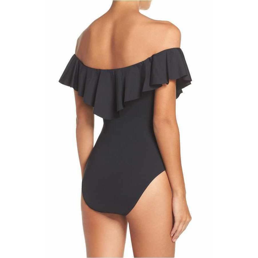 TRINA TURK 6 off-shoulder One Piece swimsuit black flutter sleeve designer-Clothing, Shoes & Accessories:Women's Clothing:Swimwear-Trina Turk-6-Black-Jenifers Designer Closet