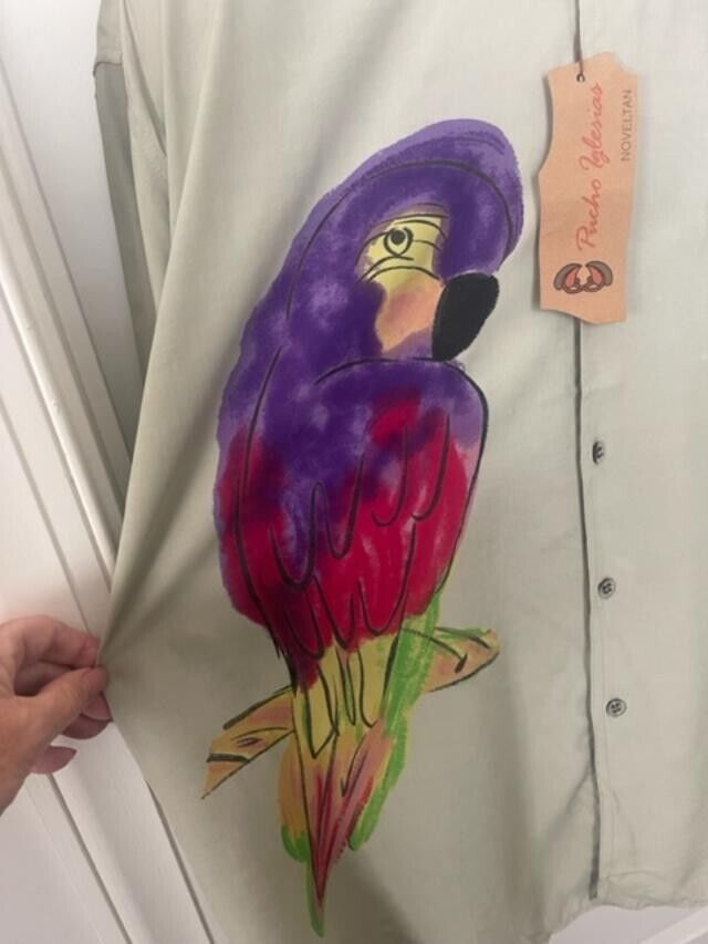 PUCHO IGLESIAS XL/5 Vintage Artist designed men's rare shirt parrots birds