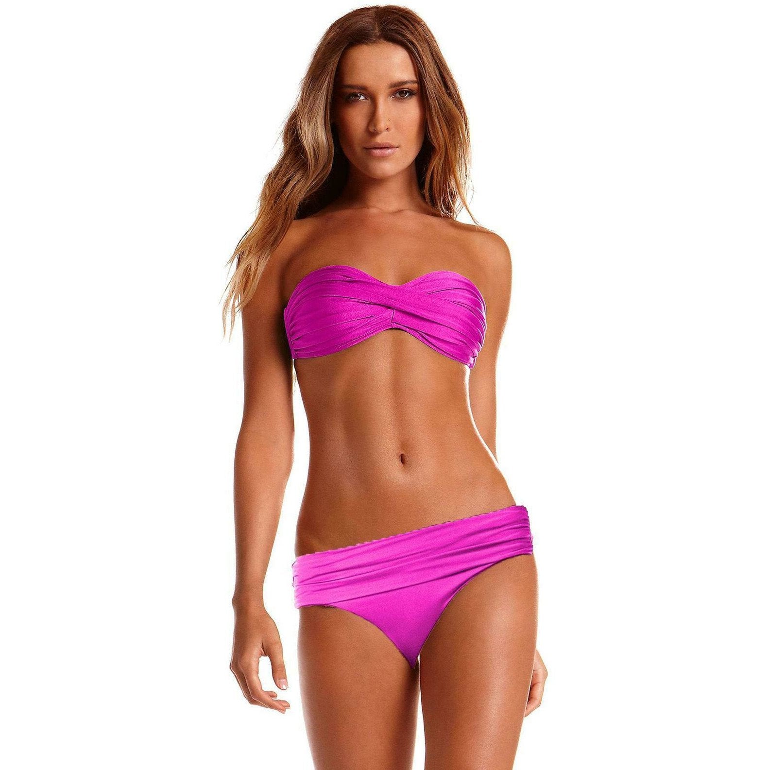 VITAMIN A 8 M designer swimsuit bikini 2PC fuschia bandeau strapless-Clothing, Shoes & Accessories:Women's Clothing:Swimwear-Vitamin A-8-Fuschia-Jenifers Designer Closet