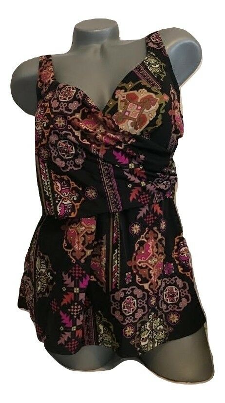 MIRACLESUIT 14 tankini top swimsuit black multi color flattering - Jenifers Designer Closet