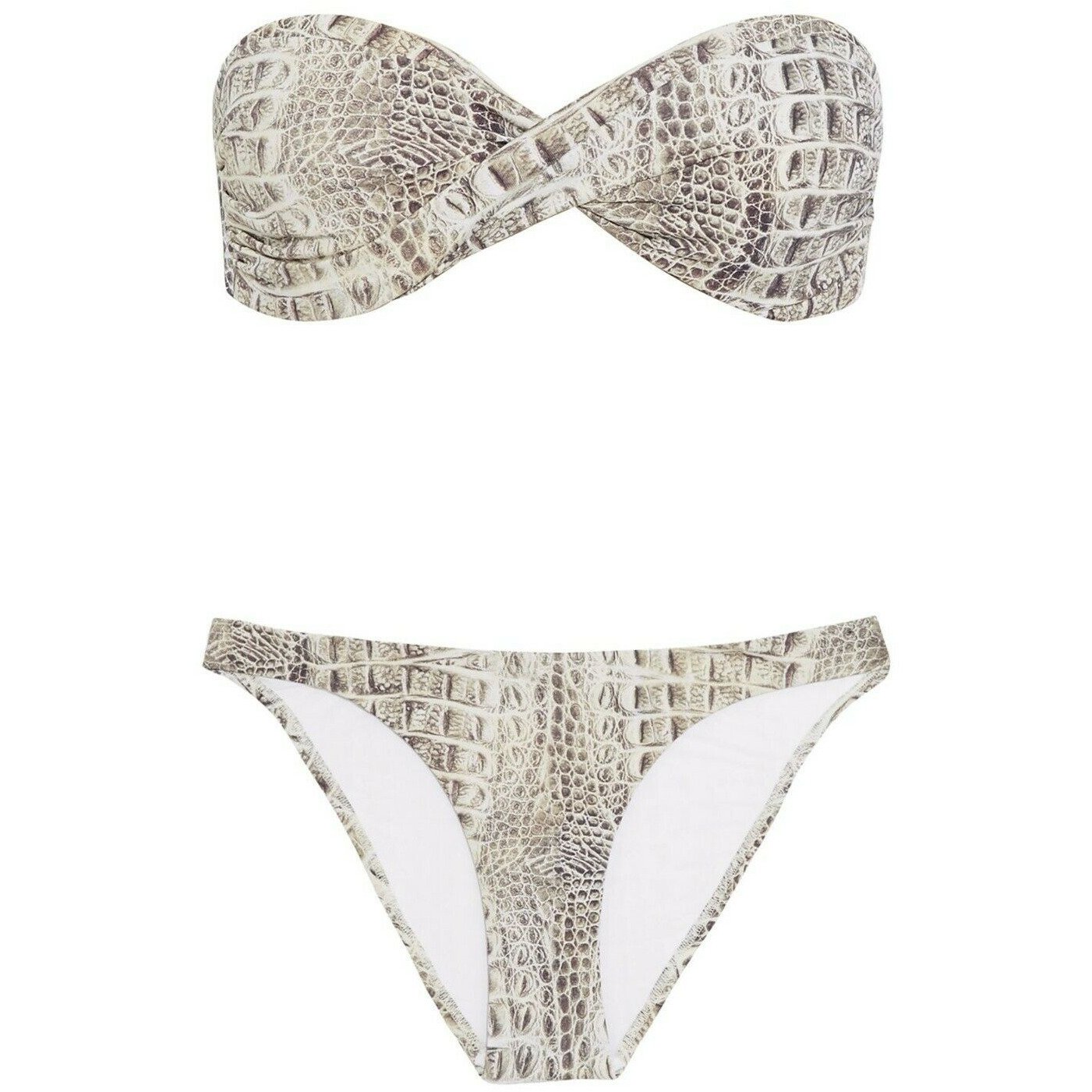 MELISSA ODABASH bikini swimsuit crocodile bandeau 2 piece w/ carry bag-Clothing, Shoes & Accessories:Women's Clothing:Swimwear-Melissa Odabash-10 US-Cream/charcoal-Jenifers Designer Closet