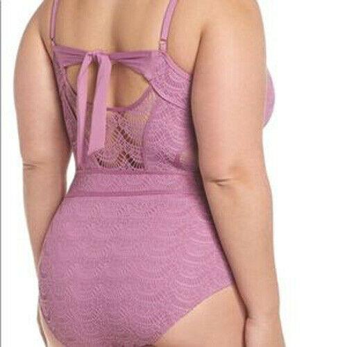 BECCA by Rebecca Virtue Plus Size crochet One-Piece Swimsuit mauve-Clothing, Shoes & Accessories:Women's Clothing:Swimwear-BECCA-Jenifers Designer Closet