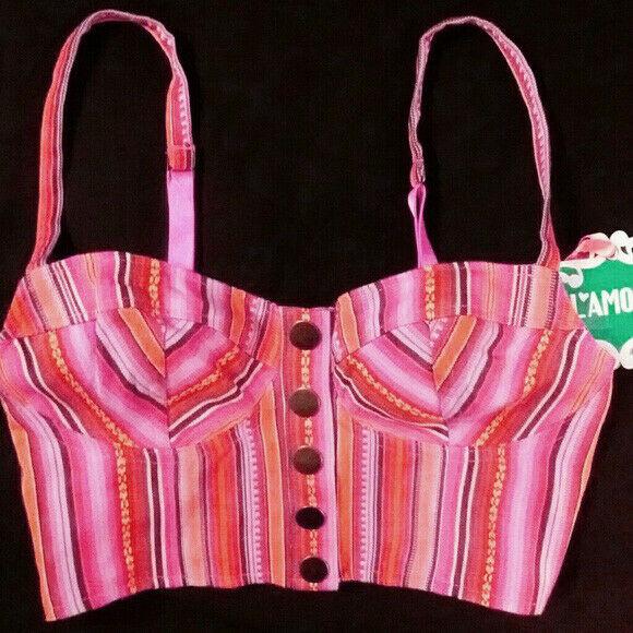 L'Amour by NANETTE LEPORE L striped jacquard bralette cropped top junior's-Clothing, Shoes & Accessories:Women's Clothing:Tops-L'Amour Nanette Lepore-Large-Pink-Jenifers Designer Closet