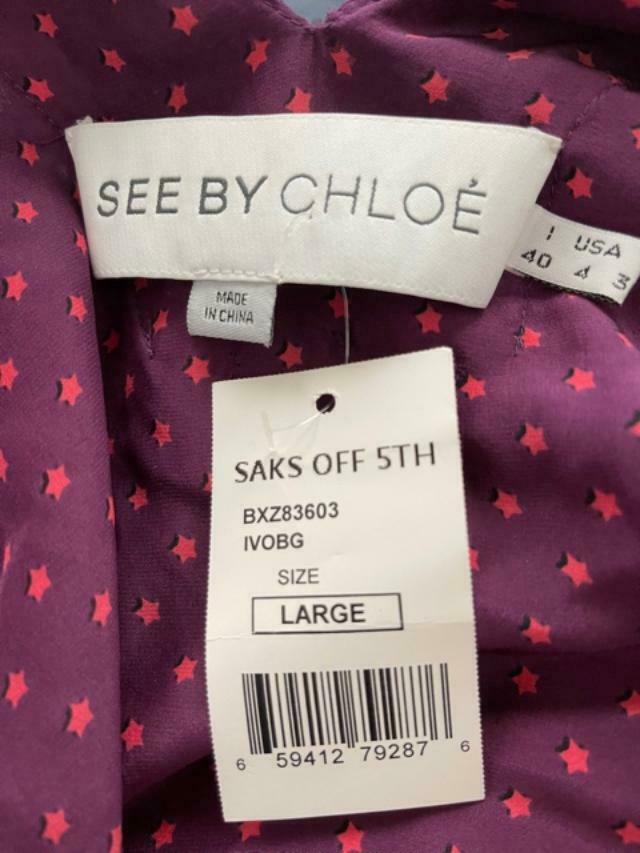 SEE by CHLOE 4 backless mini dress deep v-neck SILK stars purple designer