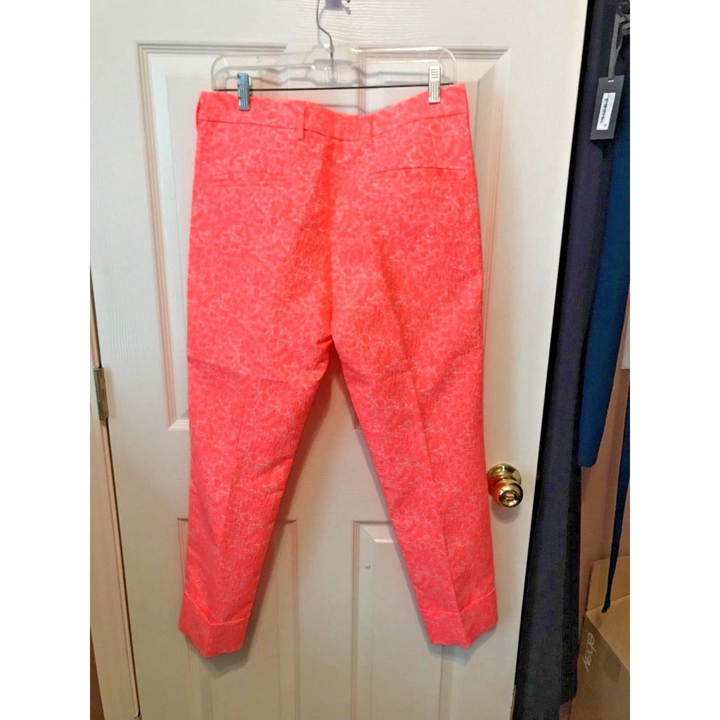 JIL SANDER pants neon pink-orange jacquard 48 Italy ankle crop cuffed luxury-Clothing, Shoes & Accessories:Women's Clothing:Pants-Jil Sander-48-orange/white-Jenifers Designer Closet