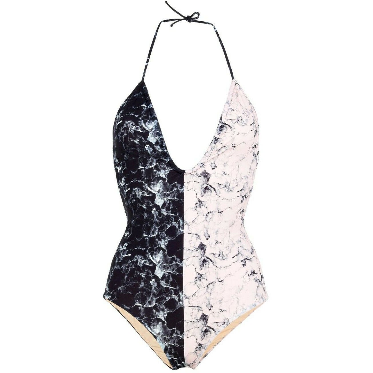 ALBERTINE 1 US-4 swimsuit one-piece maillot deep V $230 marbled-Clothing, Shoes & Accessories:Women's Clothing:Swimwear-Albertine-Jenifers Designer Closet