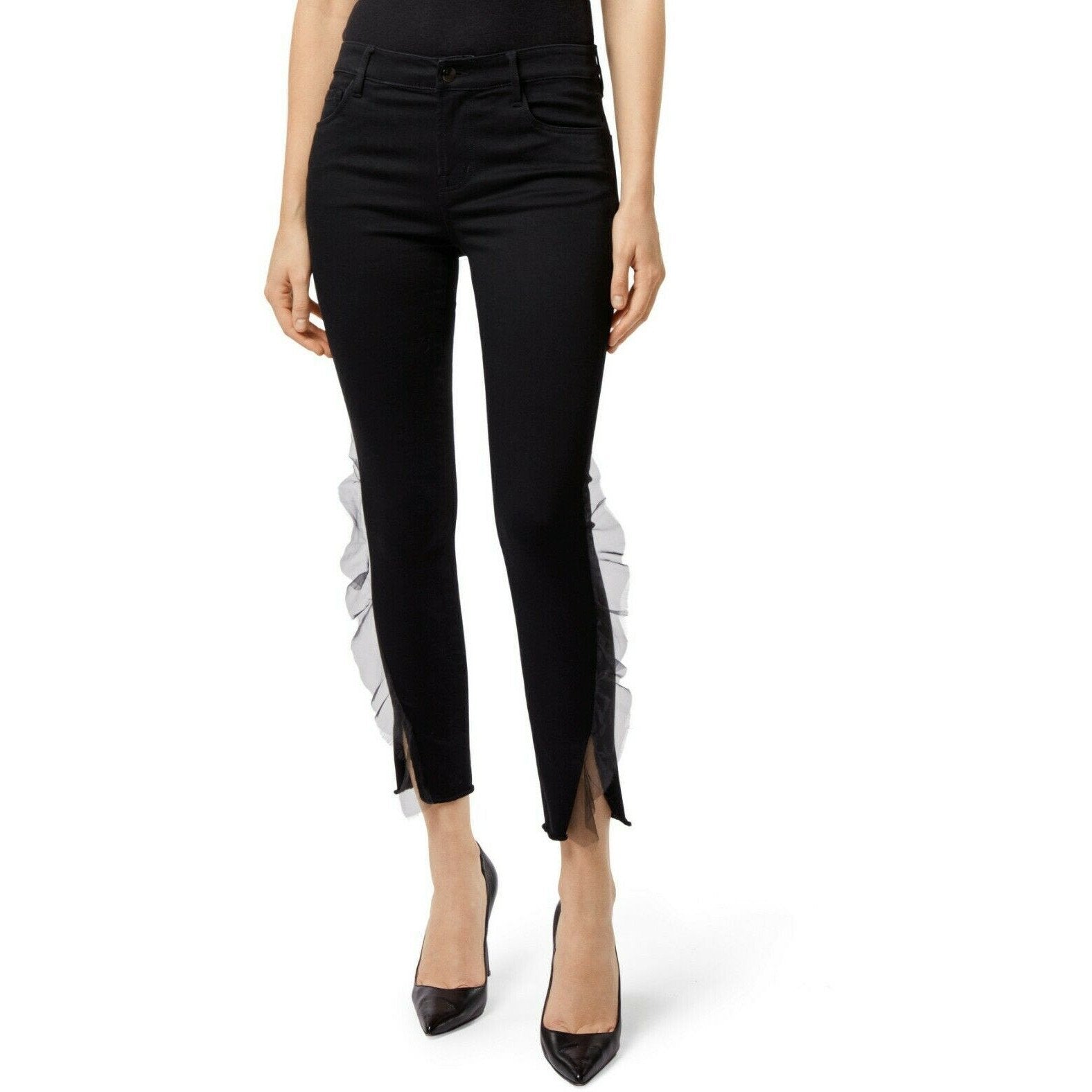 J BRAND 835 Photo Ready 24 skinny jeans organza trim black $278 evening haze-Clothing, Shoes & Accessories:Women:Women's Clothing:Jeans-J Brand-Jenifers Designer Closet