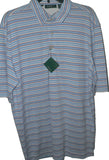 BOBBY JONES Golf polo shirt L golfer white w/ blue, red pinstripe men's PIMA - Jenifers Designer Closet