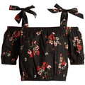 REBECCA TAYLOR 4 Marguerite black floral cold-shoulder crop top midi $250-Clothing, Shoes & Accessories:Women's Clothing:Tops-Rebecca Taylor-4-Black floral-Jenifers Designer Closet