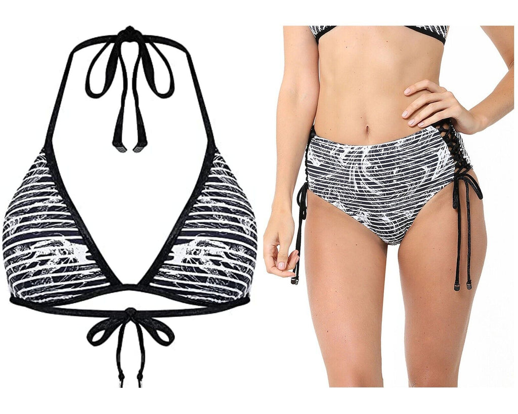 SUNSEEKERS  6-US AU-10 Australia high-waist bikini swimsuit black lace-up
