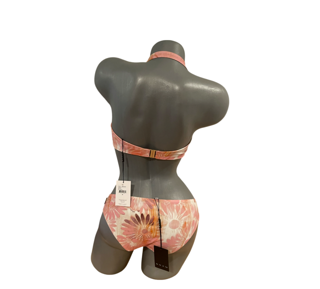 SHAN 8 Nelly bikini swimsuit floral pink peach bandeau ruched designer
